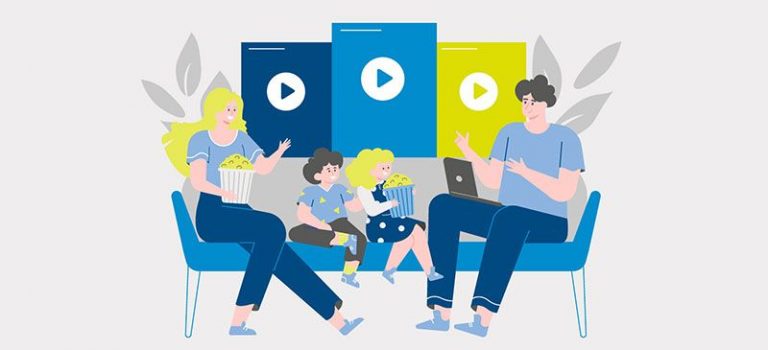 Illustration of family streaming a movie