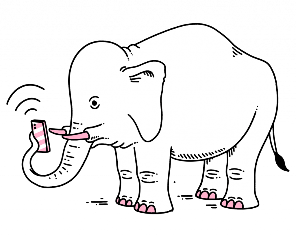An illustration of an elephant checking their phone
